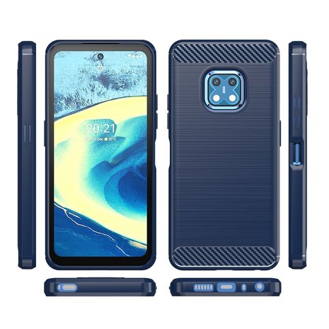 Nokia XR20 Hoesje, MobyDefend TPU Gelcase, Geborsteld Metaal + Carbonlook, Navy Blauw