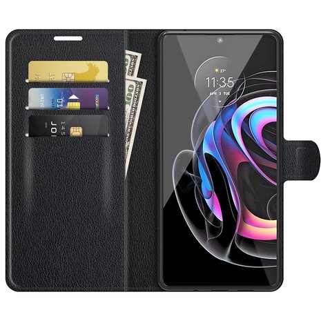 Motorola Edge 20 Lite Hoesje, MobyDefend Kunstleren Wallet Book Case, Zwart