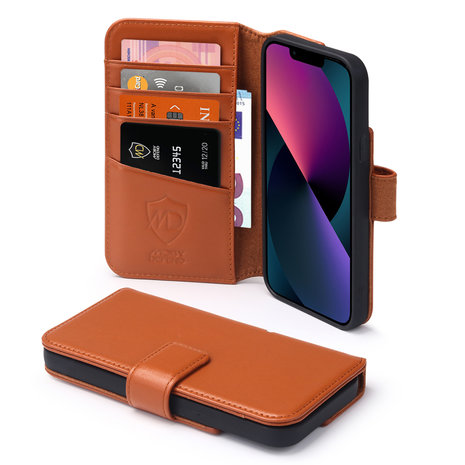 iPhone 13 Hoesje, Luxe MobyDefend Wallet Bookcase, Lichtbruin