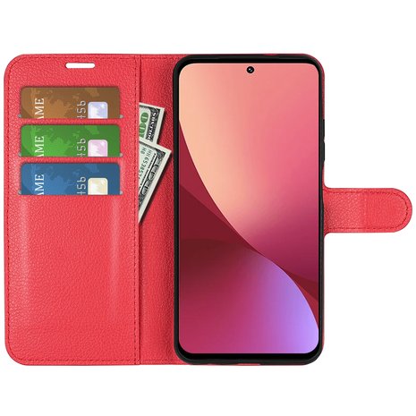 Xiaomi 12 / 12X Hoesje, MobyDefend Kunstleren Wallet Book Case, Rood