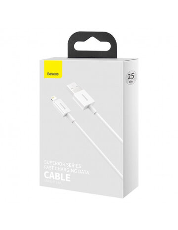 Baseus USB-A naar Lightning kabel, 0,25 Meter, Wit