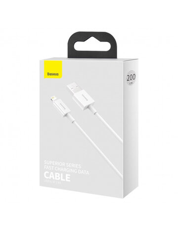 Baseus USB-A naar Lightning kabel, 2 Meter, Wit