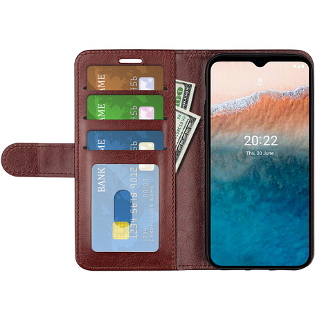 Nokia C21 Plus Hoesje, MobyDefend Wallet Book Case (Sluiting Achterkant), Bruin
