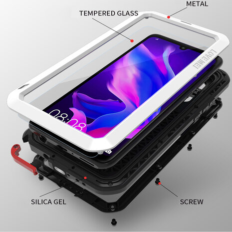 Huawei P30 Lite hoes, Love Mei, metalen extreme protection case, zwart-zilver