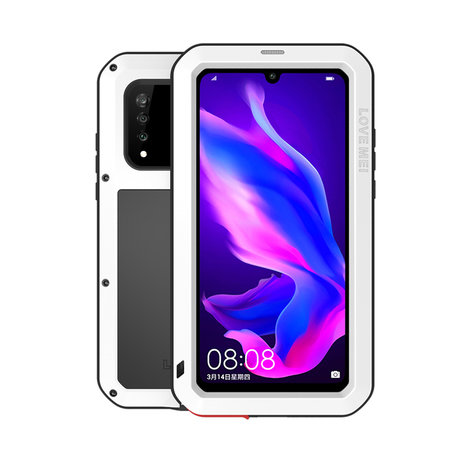 Huawei P30 Lite hoes, Love Mei, metalen extreme protection case, zwart-wit
