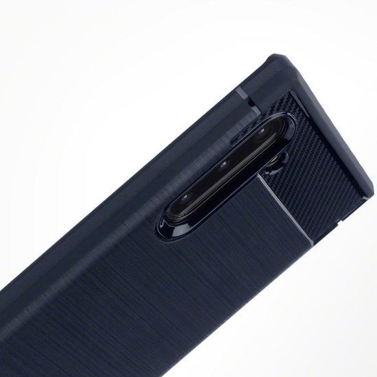 Samsung Galaxy Note 10 hoesje, gel case brushed carbonlook, navy blauw