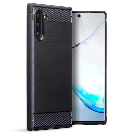 Samsung Galaxy Note 10 hoesje, gel case brushed carbonlook, zwart