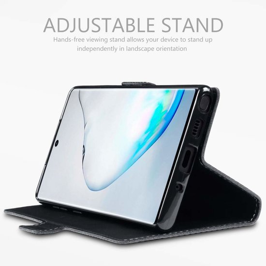 Samsung Galaxy Note 10 hoesje, MobyDefend slim-fit echt leren bookcase, Zwart