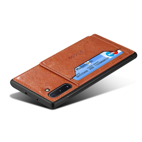 Samsung Galaxy Note 10 hoesje, Lederen gelcase met standaard en vakje voor pasje, lichtbruin