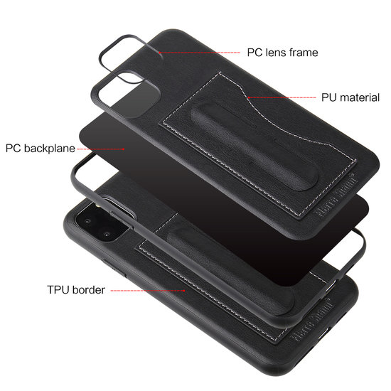 iPhone 11 Pro hoesje, Lederen gelcase met standaard en vakje voor pasje, zwart