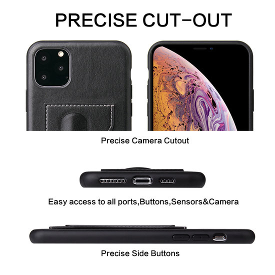 iPhone 11 Pro hoesje, Lederen gelcase met standaard en vakje voor pasje, zwart