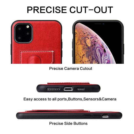 iPhone 11 Pro hoesje, Lederen gelcase met standaard en vakje voor pasje, rood
