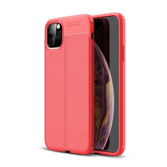 iPhone 11 Pro Max hoesje, gel case lederlook, rood