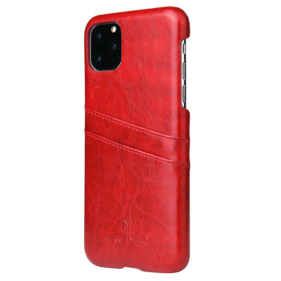 iPhone 11 Pro Max hoesje, Lederen hardcase met vakjes voor pasjes, rood