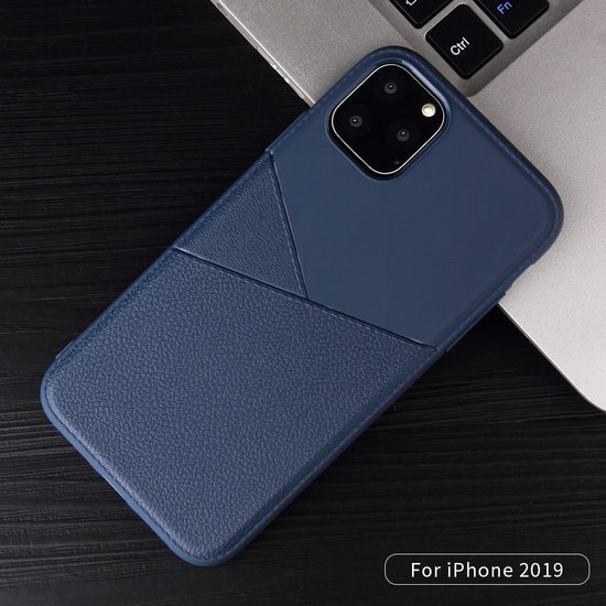 iPhone 11 Pro Max hoesje, gel case half lederlook, navy blauw