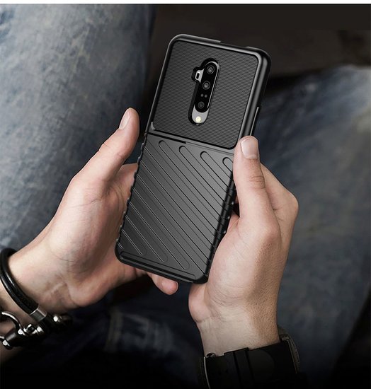 OnePlus 7T hoesje, gel case geribbelde structuur, zwart