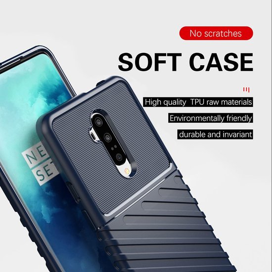 OnePlus 7T hoesje, gel case geribbelde structuur, blauw