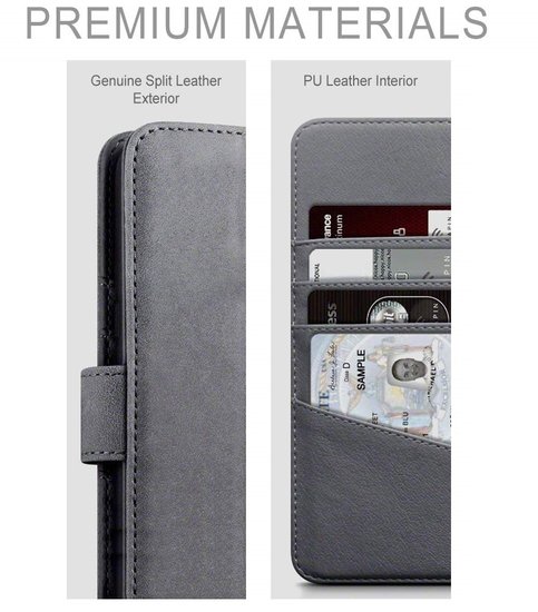 Samsung Galaxy A01 hoesje, MobyDefend luxe echt leren wallet bookcase, Grijs