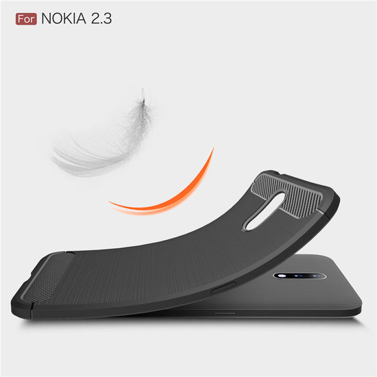 Nokia 2.3 hoesje, Gel case geborsteld metaal en carbonlook, Zwart