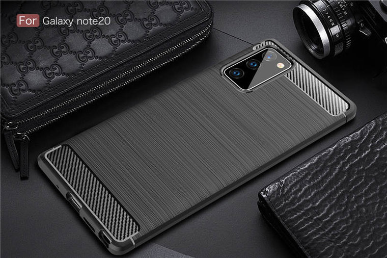 Samsung Galaxy Note 20 hoesje, Gel case geborsteld metaal en carbonlook, Zwart
