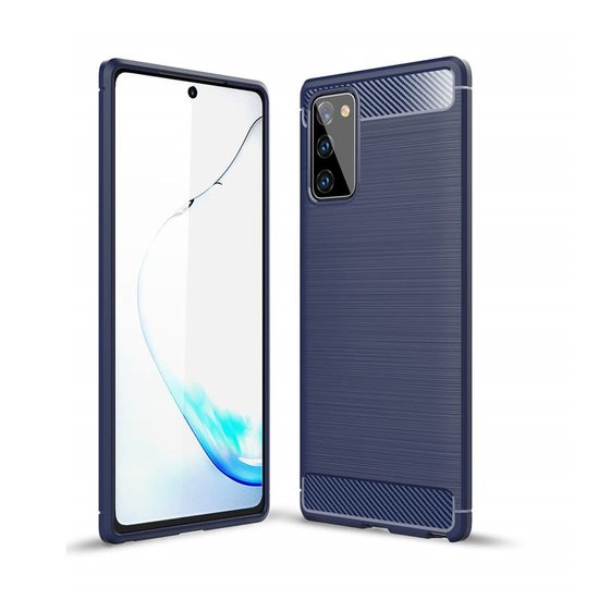 Samsung Galaxy Note 20 hoesje, Gel case geborsteld metaal en carbonlook, Navy blauw