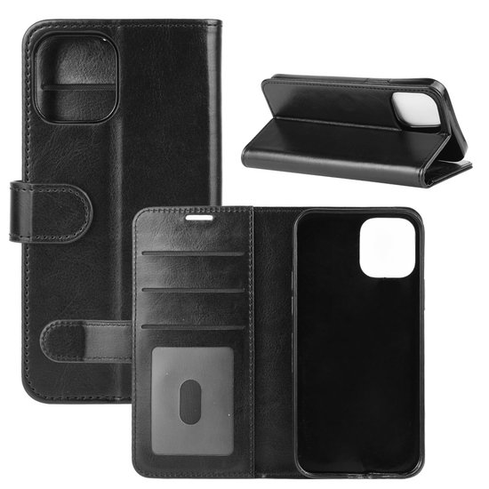 Apple iPhone 12 / iPhone 12 Pro hoesje, MobyDefend Wallet Book Case (Sluiting Achterkant), Zwart