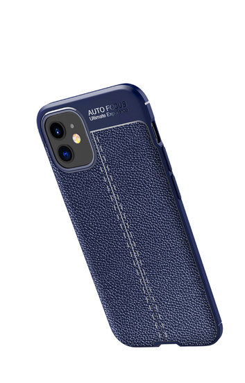 Apple iPhone 12 Mini hoesje, Gel case lederlook, Navy blauw