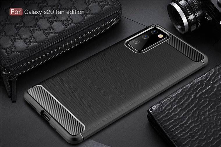 Samsung Galaxy S20 FE hoesje, Gel case geborsteld metaal en carbonlook, Zwart