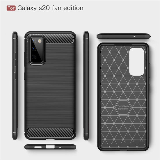 Samsung Galaxy S20 FE Hoesje - MobyDefend TPU Backcover - Geborstelde Metaal &amp; Carbon-Look - Zwart