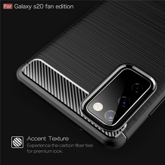 Samsung Galaxy S20 FE Hoesje - MobyDefend TPU Backcover - Geborstelde Metaal &amp; Carbon-Look - Zwart