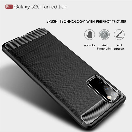 Samsung Galaxy S20 FE Hoesje - MobyDefend TPU Backcover - Geborstelde Metaal &amp; Carbon-Look - Zwart