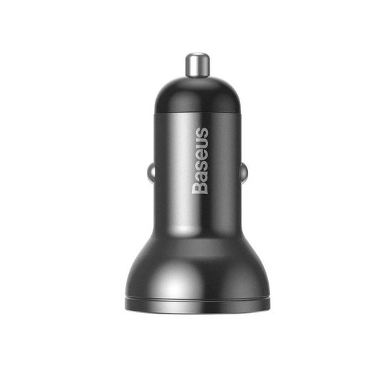 Baseus Car charger - Oplader met 2 USB-poorten en display - Grijs