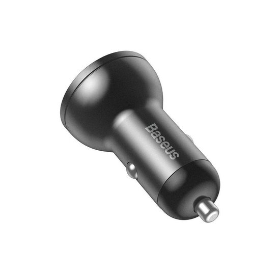 Baseus Car charger - Oplader met 2 USB-poorten en display - Grijs