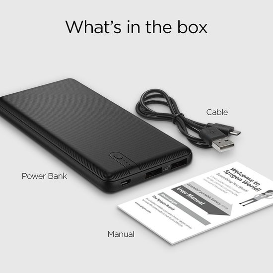 Spigen F711D powerbank - 10000 mAh - Zwart