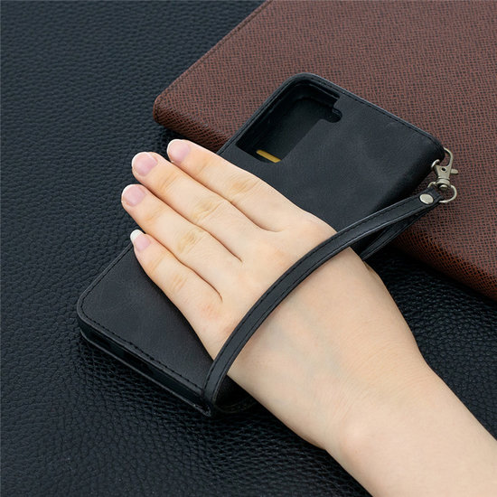 Samsung Galaxy S21 Hoesje - MobyDefend Wallet Book Case Met Koord - Zwart