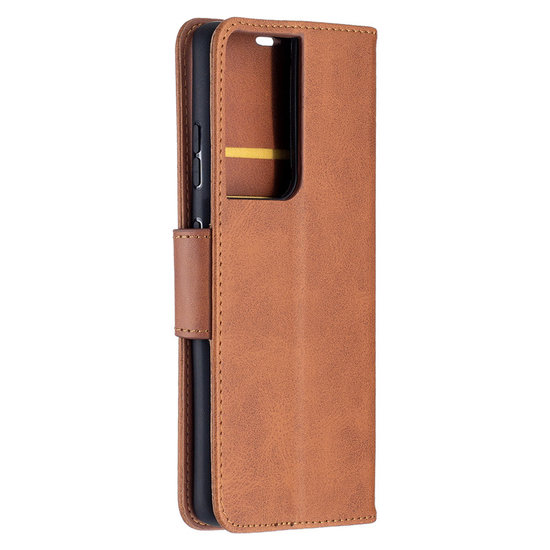 Samsung Galaxy S21 Ultra Hoesje - MobyDefend Wallet Book Case Met Koord - Bruin