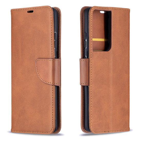 Samsung Galaxy S21 Ultra Hoesje - MobyDefend Wallet Book Case Met Koord - Bruin