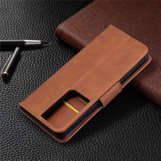 Samsung Galaxy S21 Ultra Hoesje - MobyDefend Wallet Book Case Met Koord - Bruin