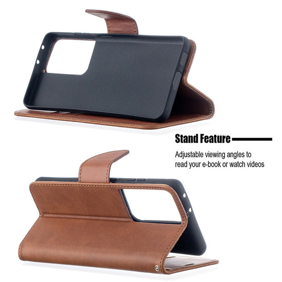 Samsung Galaxy S21 Ultra Hoesje - MobyDefend Wallet Book Case Met Koord - Bruin