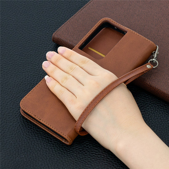 Samsung Galaxy S21 Ultra Hoesje - MobyDefend Wallet Book Case Met Koord - Bruin