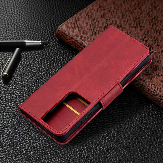 Samsung Galaxy S21 Ultra Hoesje - MobyDefend Wallet Book Case Met Koord - Rood