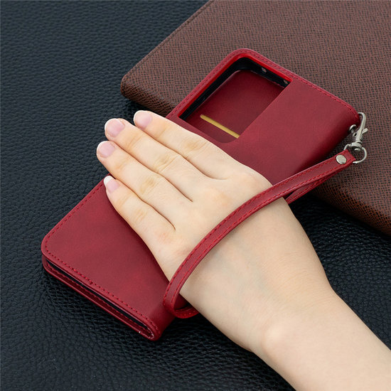 Samsung Galaxy S21 Ultra Hoesje - MobyDefend Wallet Book Case Met Koord - Rood