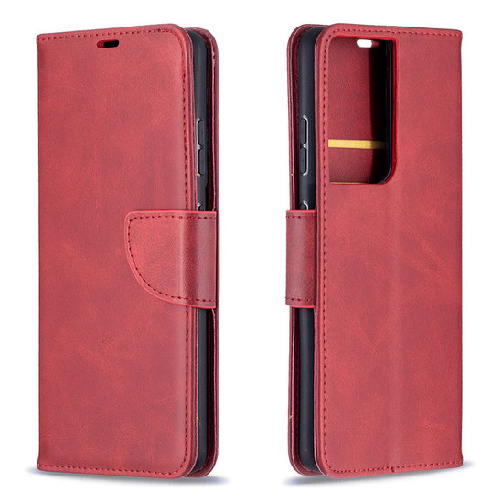 Samsung Galaxy S21 Ultra Hoesje - MobyDefend Wallet Book Case Met Koord - Rood