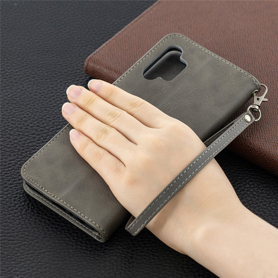 Samsung Galaxy A32 (5G) Hoesje - MobyDefend Wallet Book Case Met Koord - Grijs