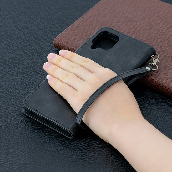 Samsung Galaxy A12 / M12 Hoesje - MobyDefend Wallet Book Case Met Koord - Zwart