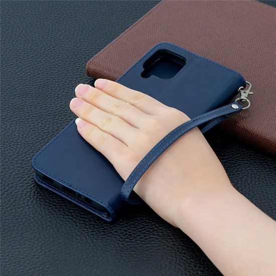 Samsung Galaxy A12 / M12 Hoesje - MobyDefend Wallet Book Case Met Koord - Blauw