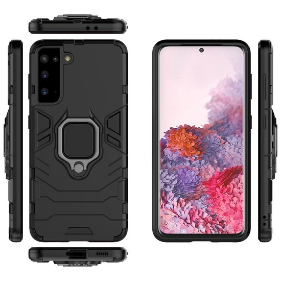 Samsung Galaxy S21 Hoesje - MobyDefend Dubbelgelaagde Pantsercase Met Standaard - Zwart