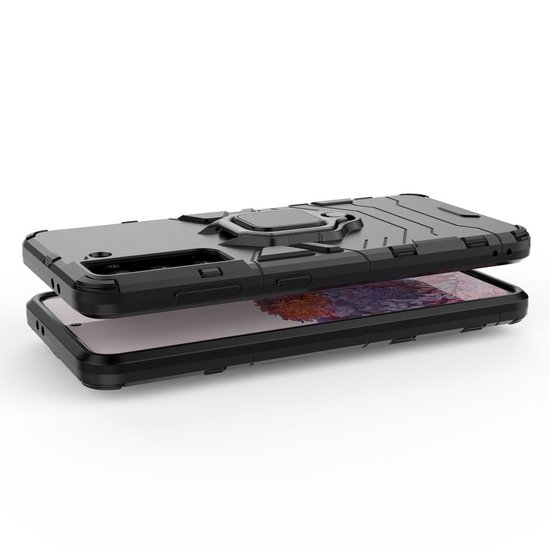 Samsung Galaxy S21 Hoesje - MobyDefend Dubbelgelaagde Pantsercase Met Standaard - Zwart