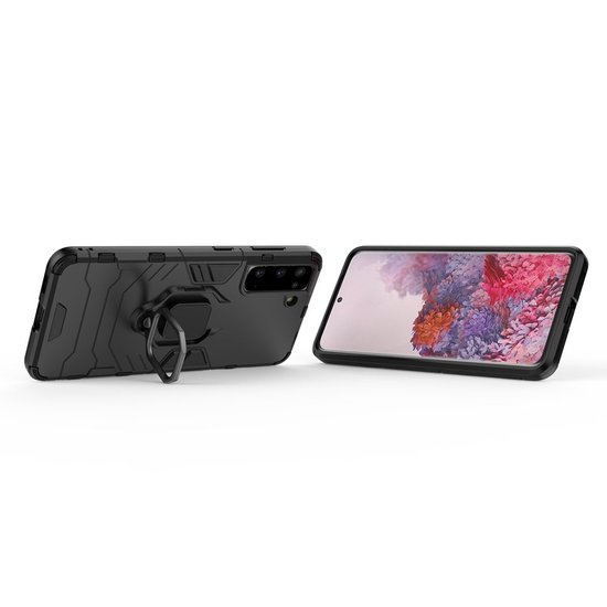 Samsung Galaxy S21 Hoesje - MobyDefend Dubbelgelaagde Pantsercase Met Standaard - Zwart