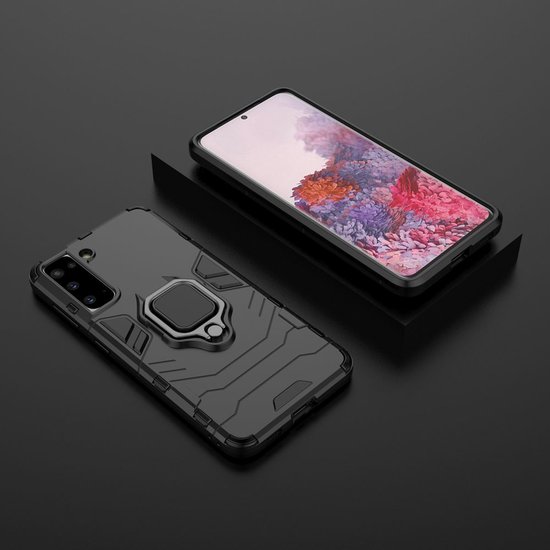 Samsung Galaxy S21 Hoesje - MobyDefend Dubbelgelaagde Pantsercase Met Standaard - Zwart